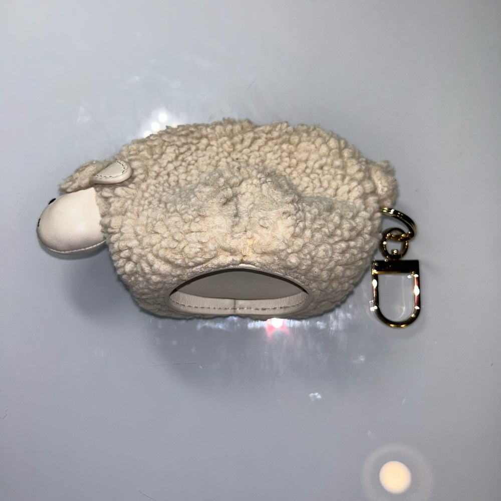 Tory Burch Cream Shearling Clip Key Fob with Gold Hardware